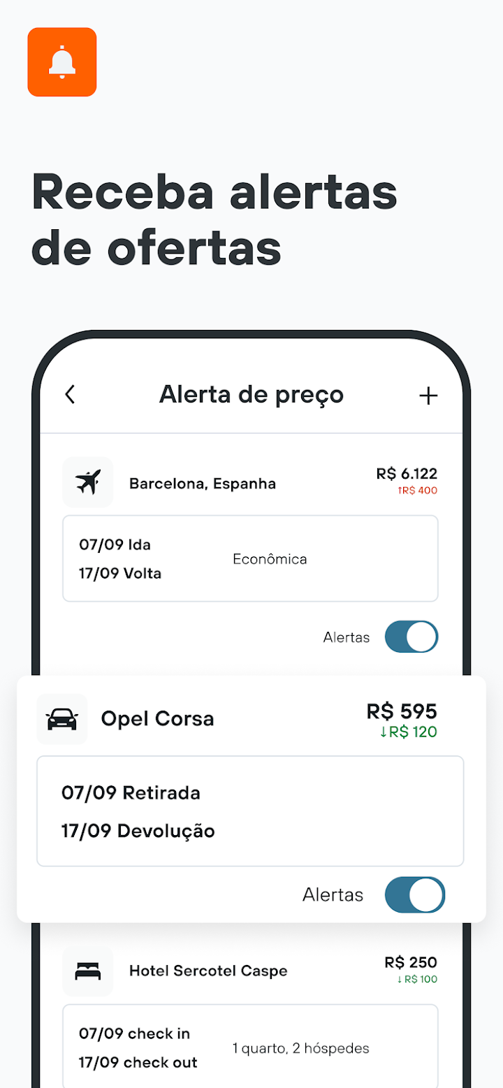 Alerta de preço ativado no KAYAK