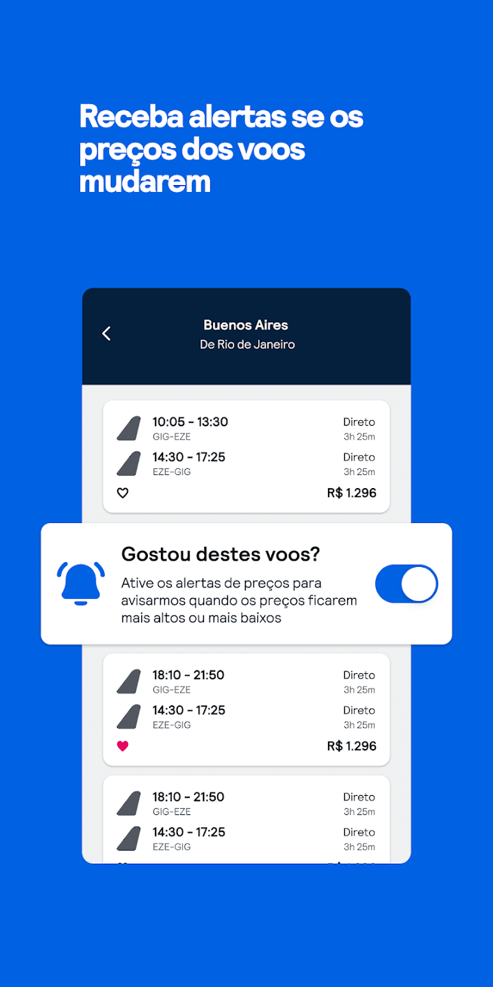Alerta de preço ativado no Skyscanner