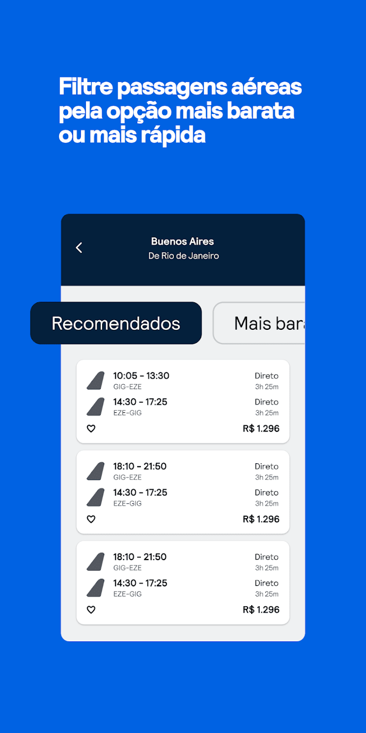 Resultados de voos ordenados pelo mais barato