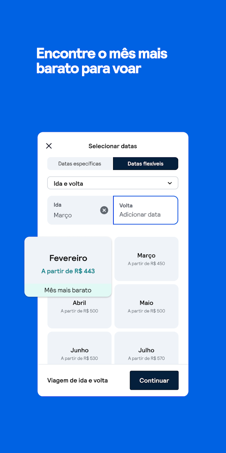 Opção de datas flexíveis com o mês mais barato